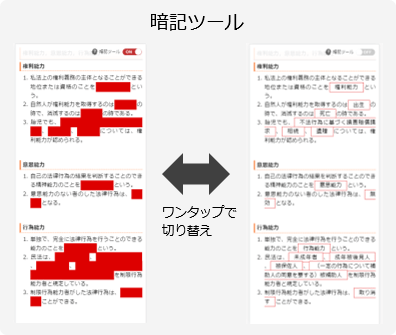 カンタン・自由に穴埋めテストが作れる「暗記ツール」も付属