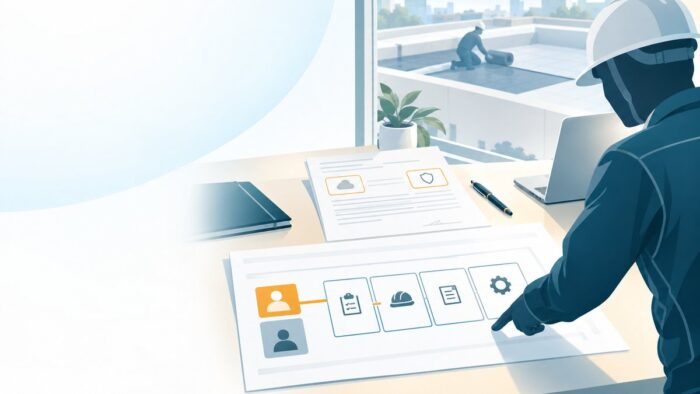 防水工事会社のAI活用:案件の最初に自社の立場を確定し、義務を義務者と相手方ごとに1枚に並べてから着工する流れ