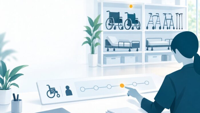 福祉用具貸与・販売のAI活用:貸与中の1台×利用者を単位に、計画・提供期間・モニタリングを1本の貸与台帳に載せる流れ