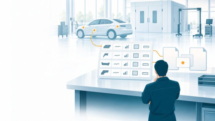 鈑金塗装工場のAI活用:1台の損傷の記録から見積の案と協定資料と協定の差分を作る記録の流れ