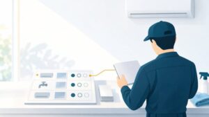 ハウスクリーニングのAI活用：エアコン1台・水回り1か所ごとの作業前の確認票を一つの台帳にし、作業してよいかを人が決める記録の流れ