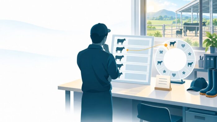 肉用牛繁殖経営のAI活用:個体識別番号を鍵に母牛ごとの繁殖の記録を1本の台帳でつなぎ、届出と出荷前の確認に使う流れ
