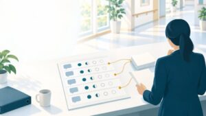 特別養護老人ホームのAI活用：施設の出来事の記録を一つの事象の台帳で受け、記録の下書きと委員会の資料を作る記録の流れ