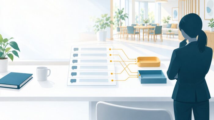 介護付き有料老人ホームのAI活用:出来事を1件1行で一度だけ記録し、帳簿と記録へ振り分ける記録の流れ
