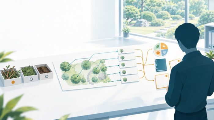 造園工事会社のAI活用:樹木ごとの台帳から、年間の周期・作業の記録・顧客への報告を回す流れ
